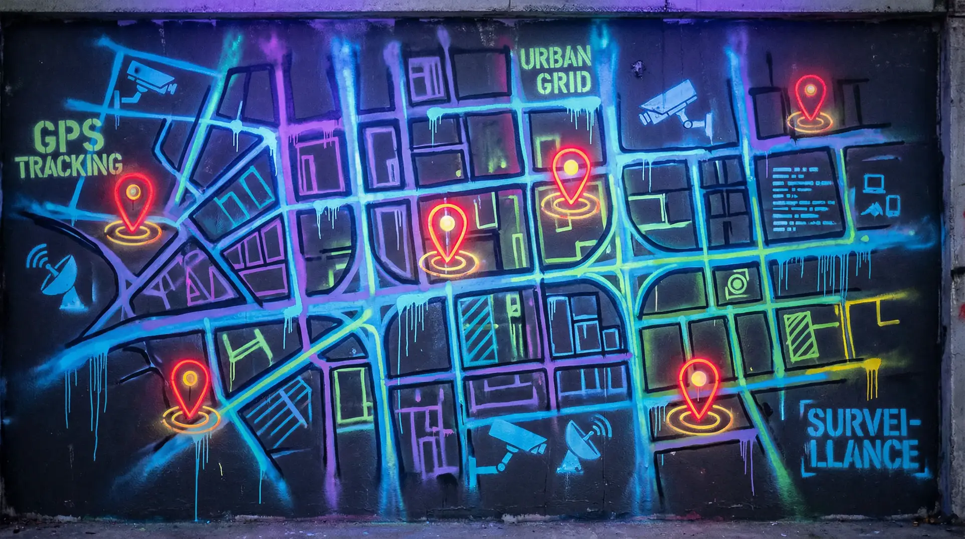 含羞草社区 狗仔追踪地图 - 城市涂鸦风格